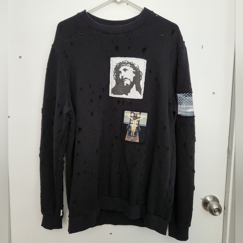 Black Versace T Shirt Long Sleeve  with Decorative Patches